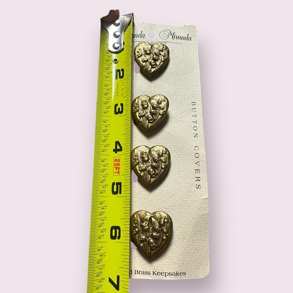 Vintage Amanda Miranda Solid Brass Keepsakes Brass Heart Button Covers S/4 - Picture 9 of 9